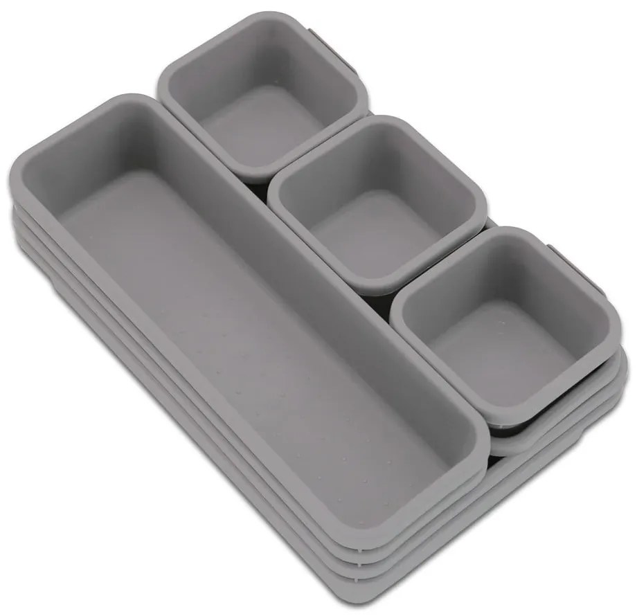 Organizatoare de sertare din plastic gri în set de 8 - Addis