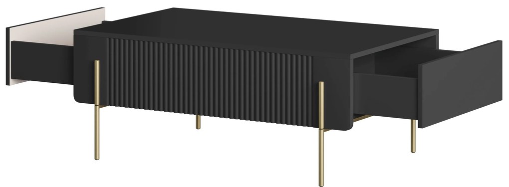 Măsuță de cafea cu sertare Malmi 100 cm - negru mat / picioare aurii