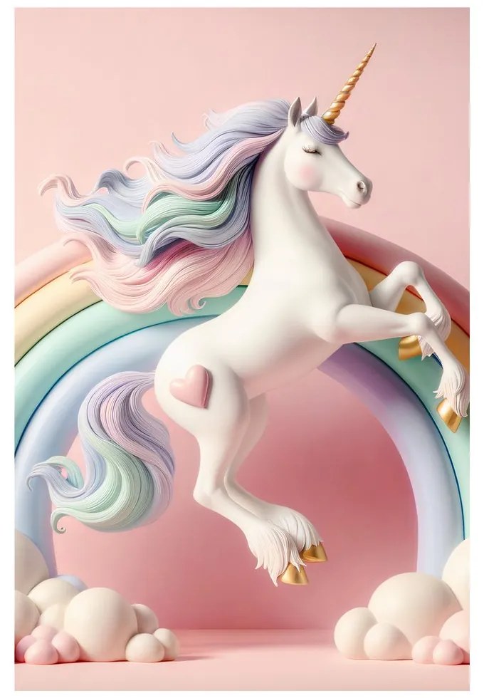 Tablou lume roz cu unicorn și curcubeu