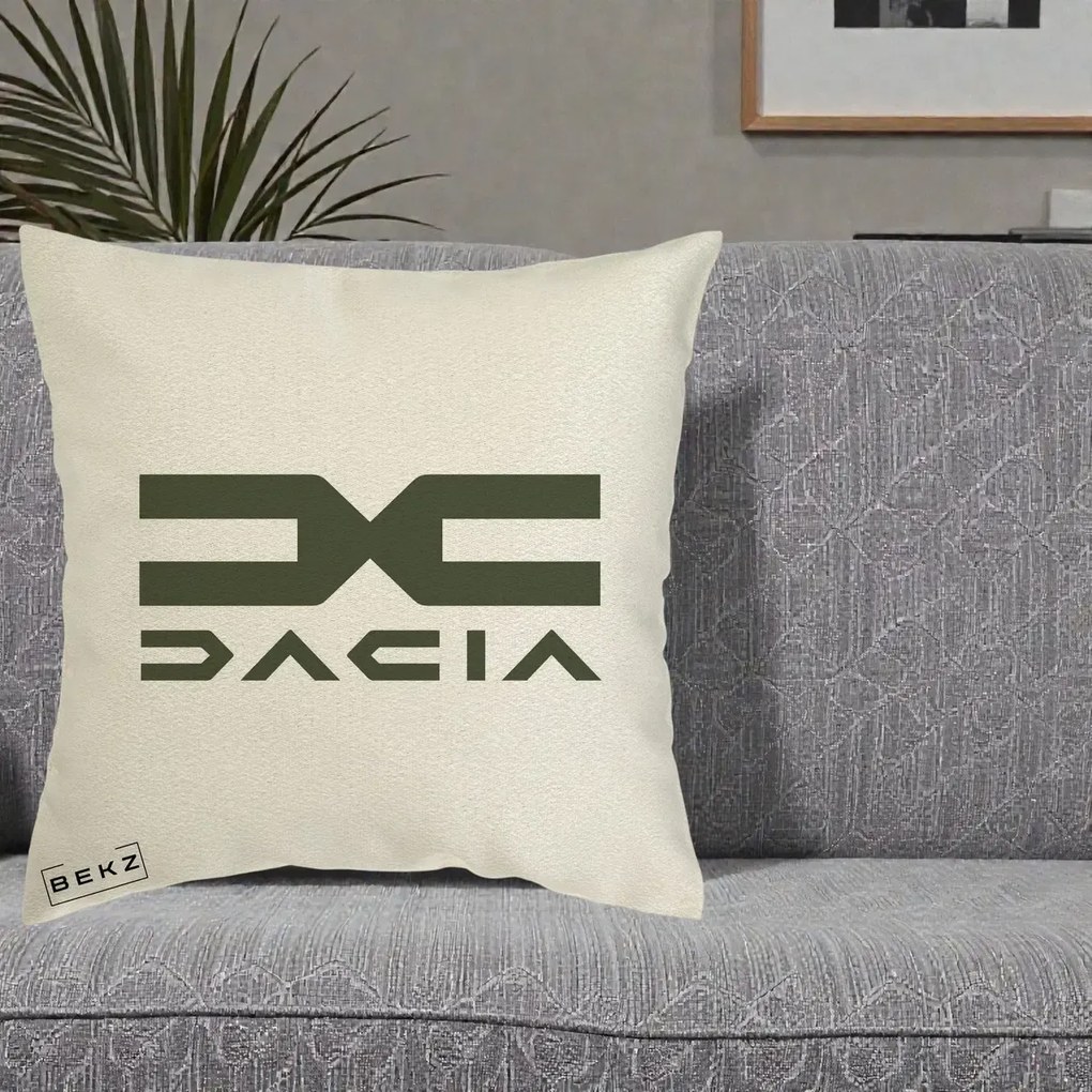 Perna Personalizata cu emblema Dacia, 40x40 cm, Ecru, Husa Detasabila, Perna Inclusa, BEKZ®