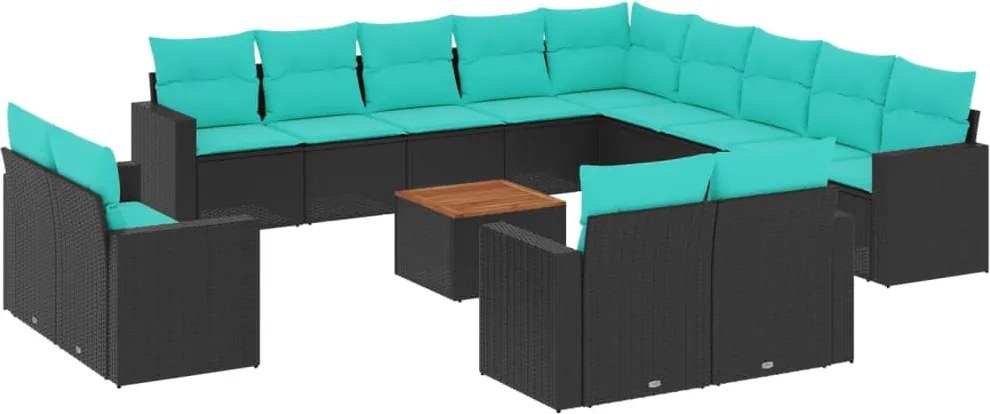 vidaXL Set mobilier de grădină cu perne, 14 piese, negru, poliratan