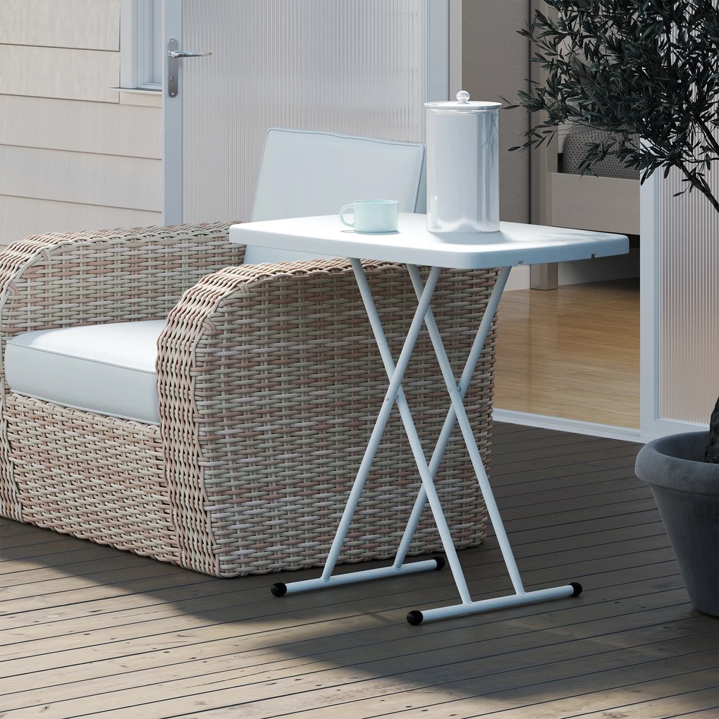 Outsunny Măsuță de Cafea Pliabilă, Reglabilă pe Înălțime și Portabilă, cu Blat HDPE și Cadru Metalic, 76x50x74 cm, Alb | Aosom Romania