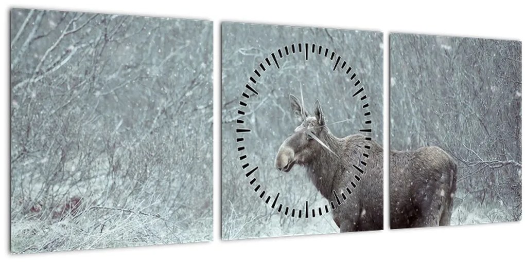 Tablou - Elan într-o pădure înzăpezită (cu ceas) (90x30 cm)