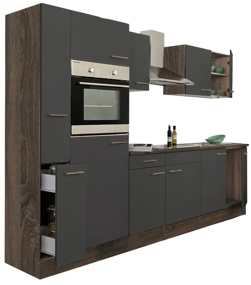 Mobilă de bucătărie Yorki 300, corp din stejar Yorki, cu față antracit satinat