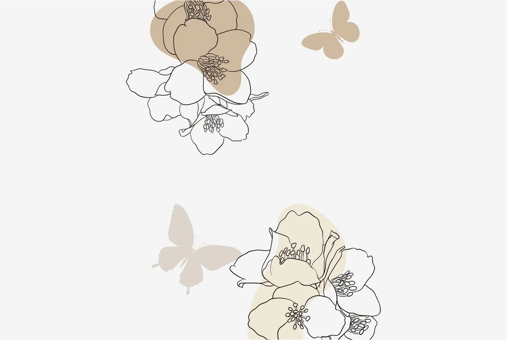 Tablou - Flori bej cu fluture N⁰2 (90x60 cm)
