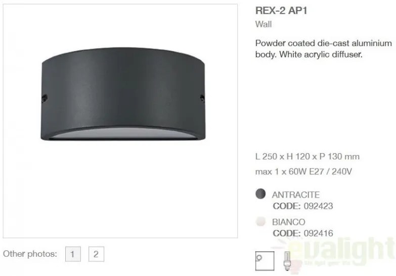 Aplica de perete exterior, IP44, REX-2 AP1 ANTRACITE 092423