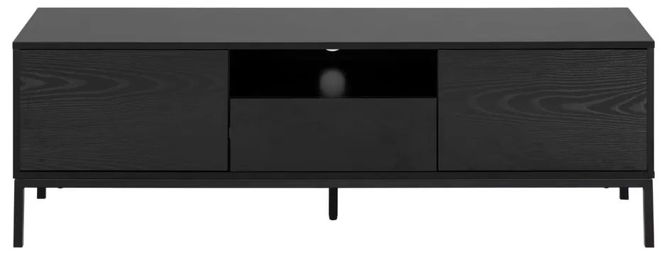 Comodă TV neagră cu aspect de lemn de frasin 140x45 cm Seaford – Actona