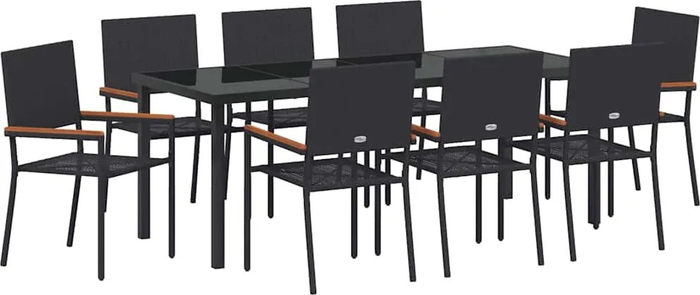 vidaXL Set de masă pentru grădină cu pernă 9 pcs Negru poliratan