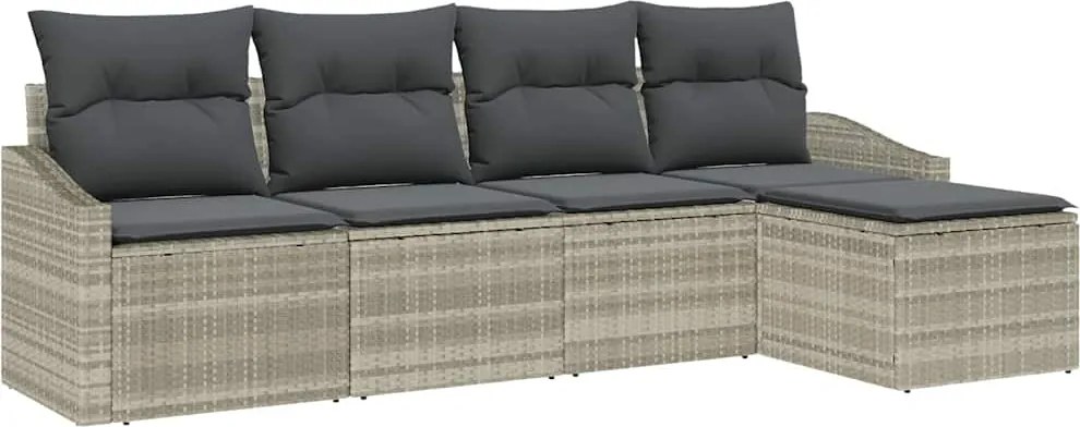 vidaXL Set de canapea cu pernă 5 pcs Gri deschis poliratan