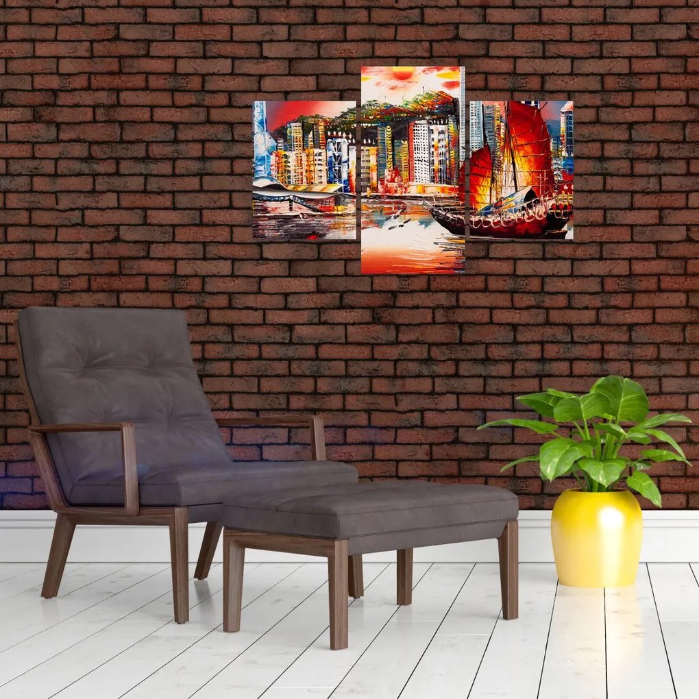 Tablou - Victoria Harbour, Hong Kong, pictură în ulei (90x60 cm)