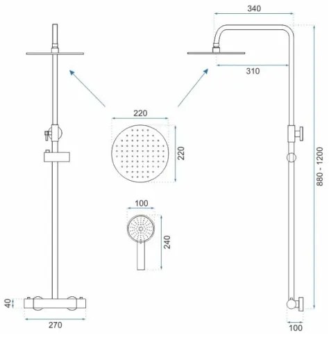 REA-P2323 - Set de duș PAROT cu baterie termostatică, finisaj auriu periat