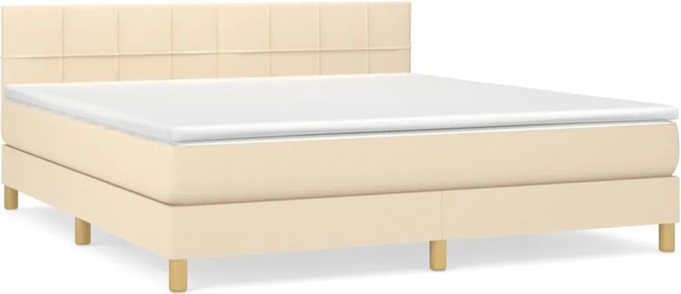 vidaXL Pat box spring cu saltea, crem, 160x200 cm, material textil