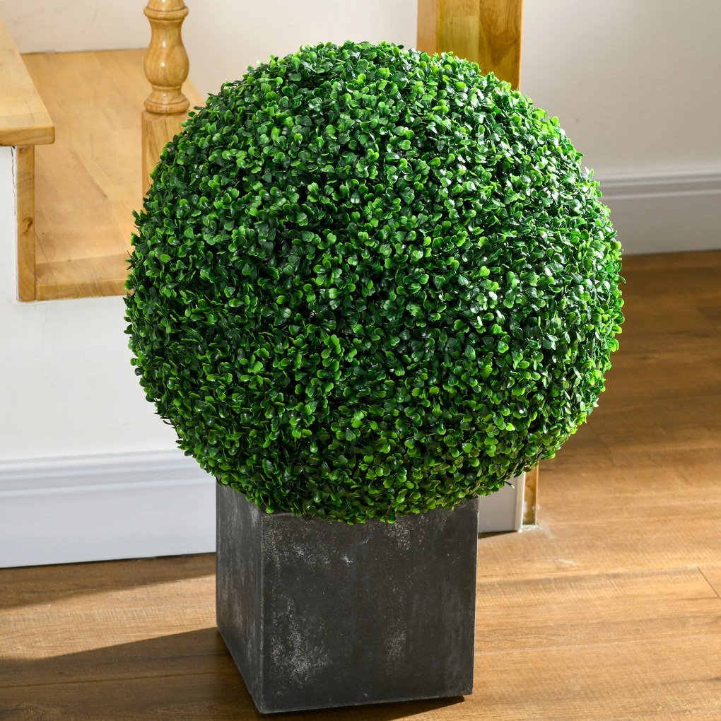 HOMCOM Set de 2 Bile Artificiale, Bile de Arbori Topiari din Buxus, Plante False de Interior în Aer Liber pentru Casă, Ø50cm, Verde | Aosom Romania