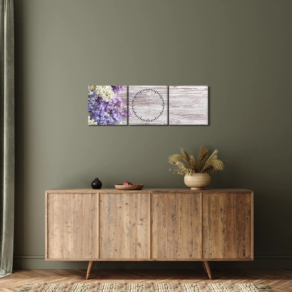 Tablou - Liliac pe lemn (cu ceas) (90x30 cm)