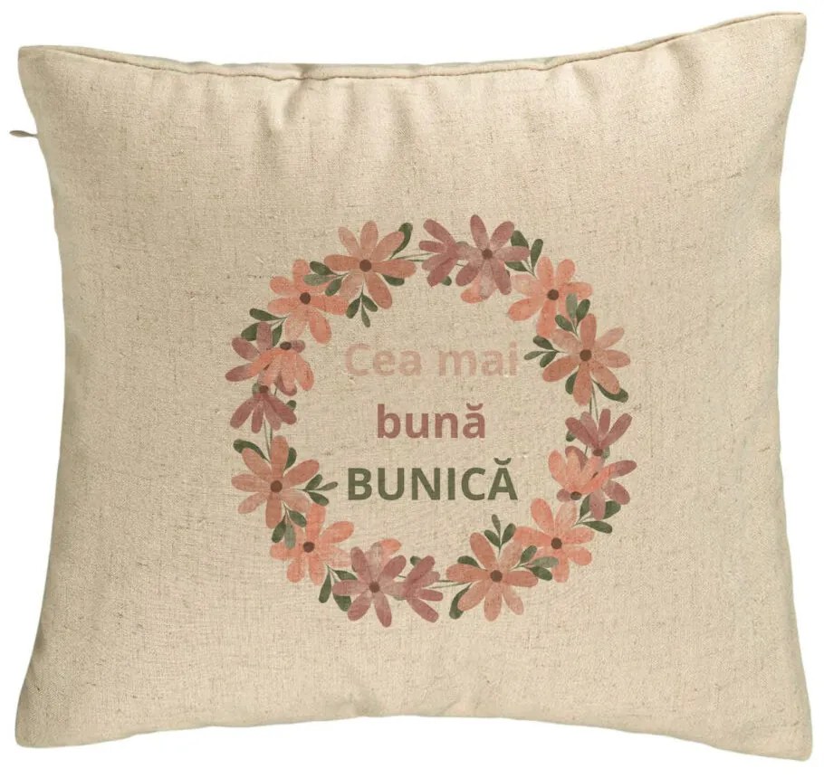 Perna Decorativa pentru Bunica 6, 40x40 cm, Bej, Husa Detasabila, Burduf