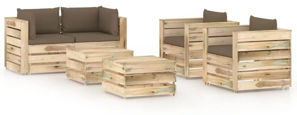 Set mobilier de gradina cu perne, 6 piese, lemn tratat verde Taupe in rjava, 6