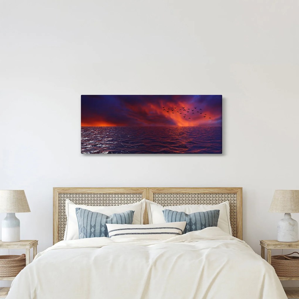 Tablou cu mare și păsări (120x50 cm)