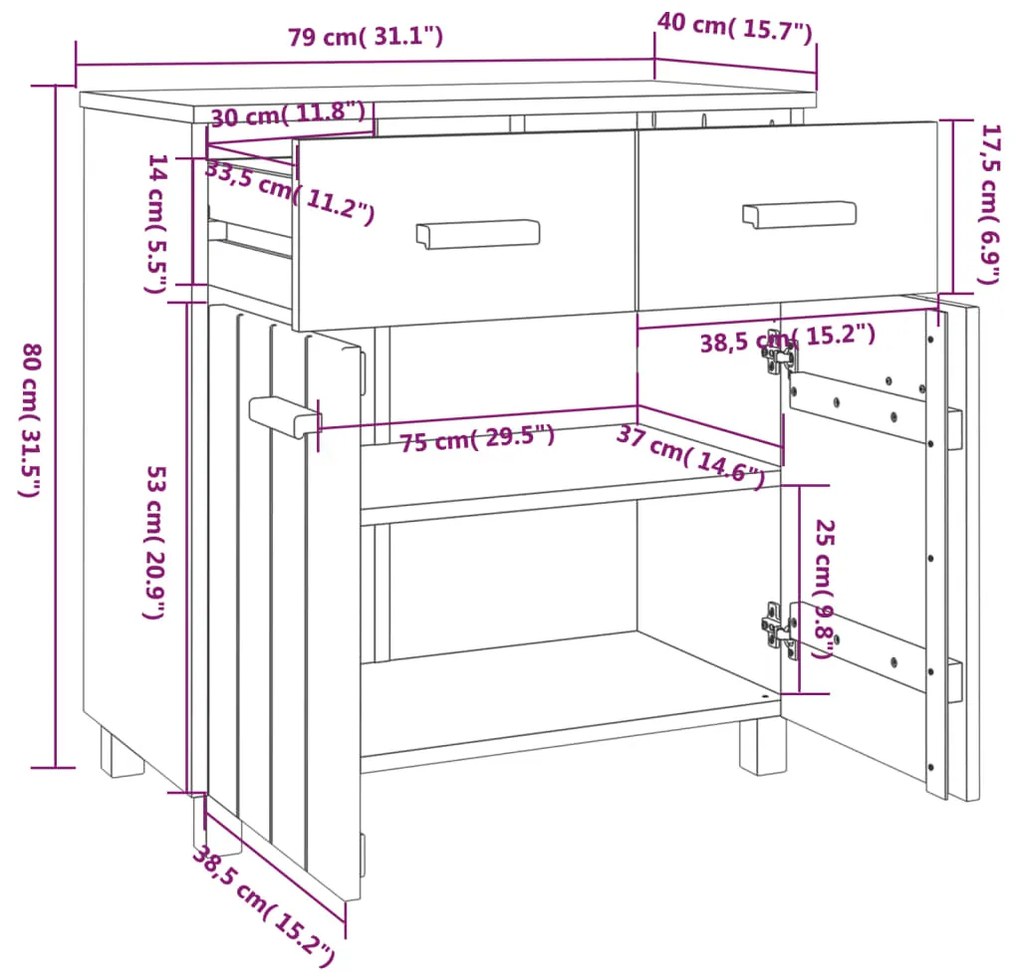 Servanta, gri deschis, 79x40x80 cm, lemn masiv de pin 1, Gri deschis