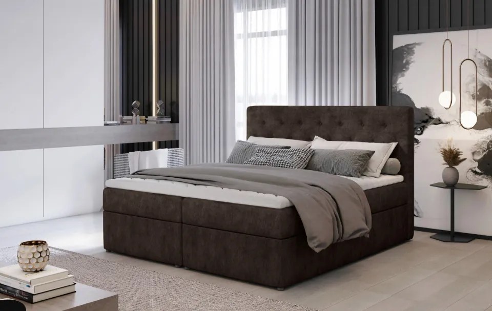 Pat tapitat de tip boxspring, 140x200 cm Loree 161, Eltap (Culoare: Gri inchis / Dora 96)