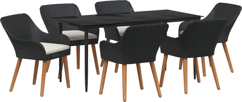 vidaXL Set de masă pentru grădină cu pernă 7 pcs Negru poliratan
