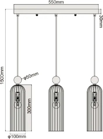 Candelabru suspendat pe cablu PIEGA 3xE14/40W/230V, alamă/alb