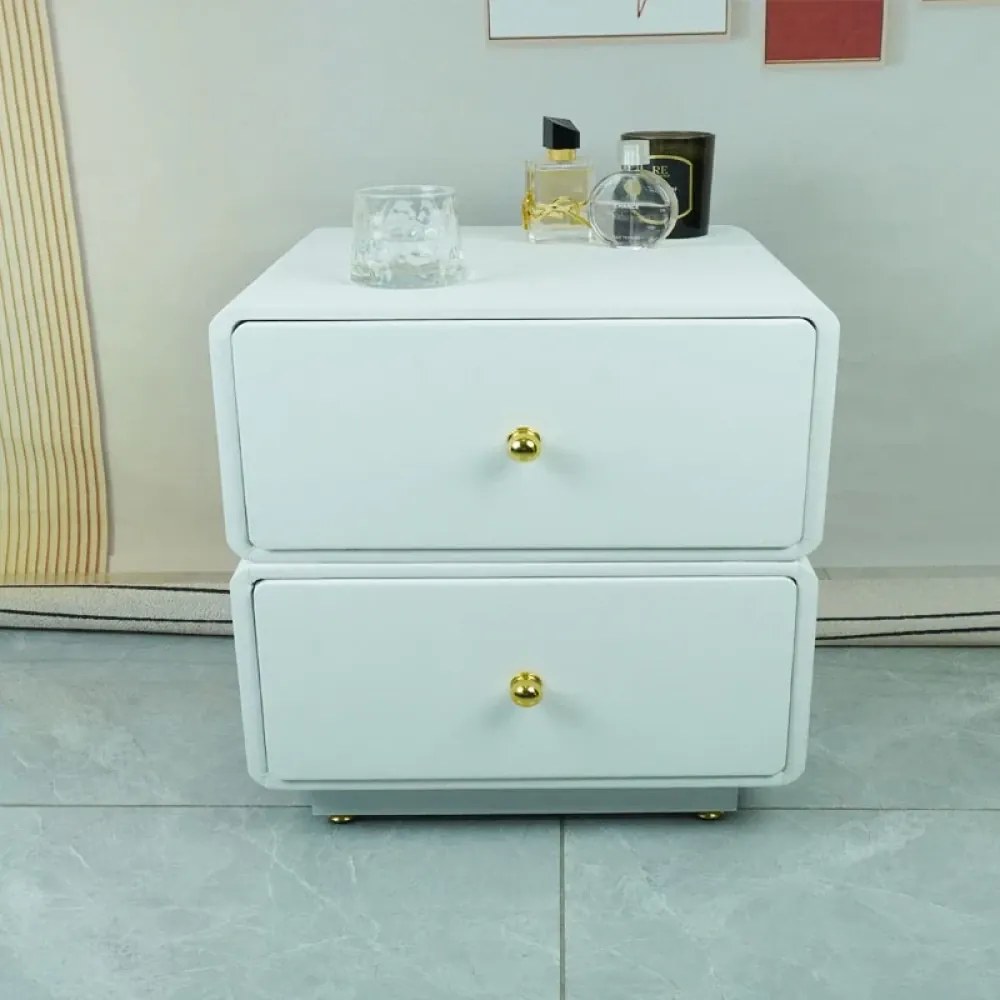 Noptieră modernă cu design minimalist, 2 sertare, Alb