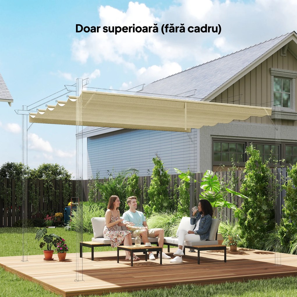 Outsunny Copertină de Schimb pentru Pergolă de Grădină cu 10 Orificii de Drenaj, Acoperire din Poliester, 250x255 cm, Gri | Aosom Romania