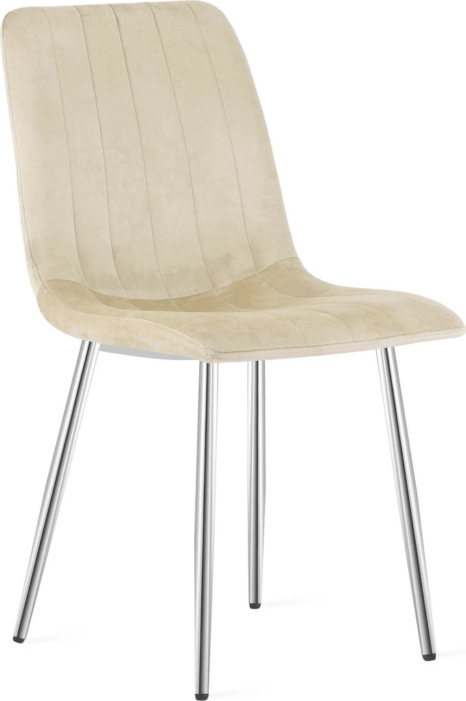 Scaun Bucatarie/Dining Gabe,Picioare Cromate, Catifea Bej