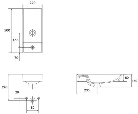 Lavoar pe blat Cersanit K677-005 LARGA 22x50 cm ceramică/alb lucios