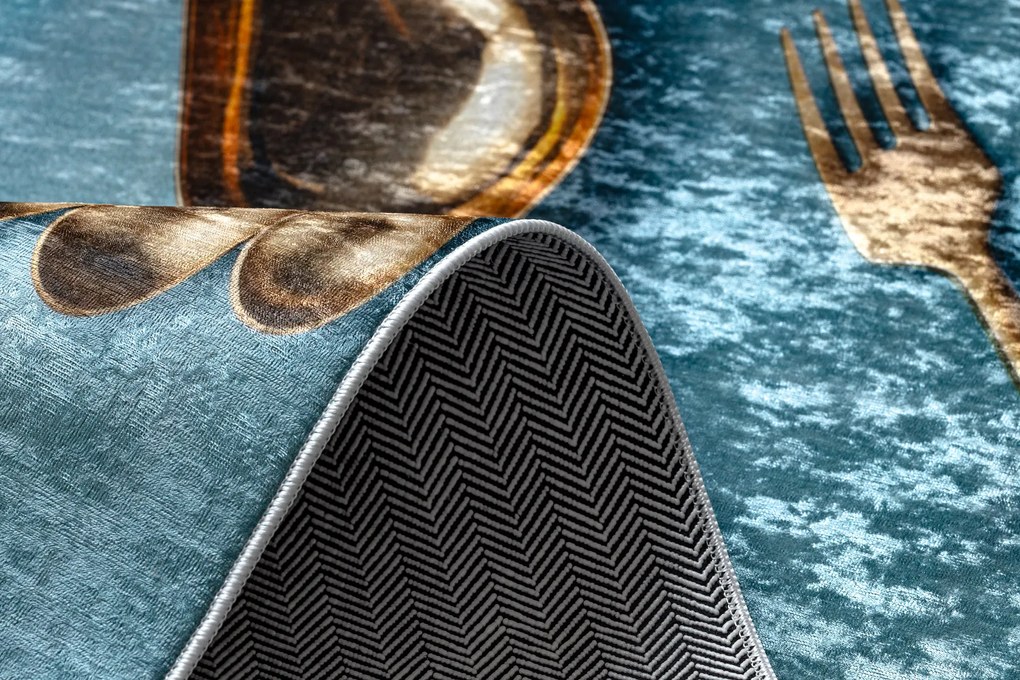 ANDRE 33220 covor lavabil linguri, bucatarie, anti-alunecare - albastru / aur