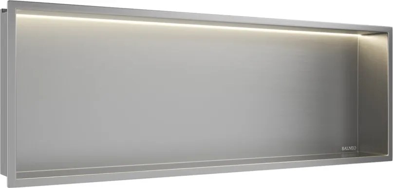 Raft incastrat dreptunghiular Balneo Wall-Box One LED cu rama 90x30x10 cm inox