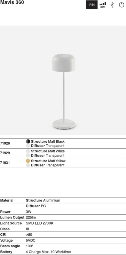 Lampa de exterior portabila IP54 MAVIS 360 galbena