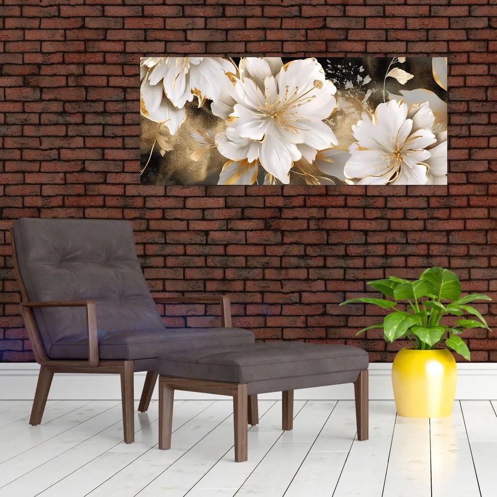 Tablou - Flori în aur (120x50 cm)