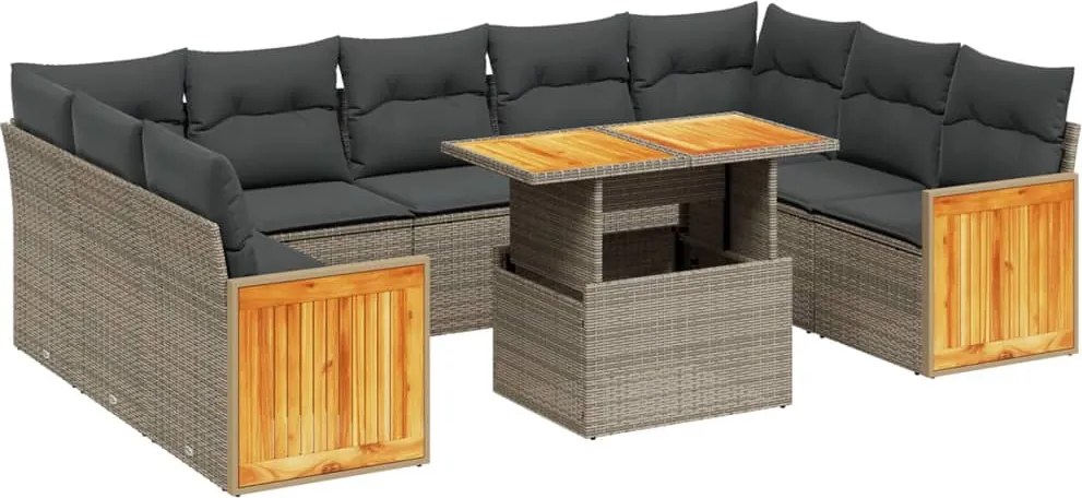 vidaXL Set mobilier de grădină cu perne, 10 piese, gri, poliratan
