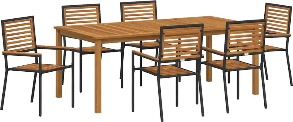 vidaXL Set de masă pentru grădină 7 pcs Negru Lemn Solid de Acacia