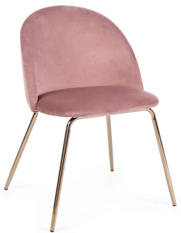 Set 2 scaune catifea roz si picioare aurii Tanya
