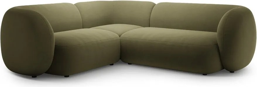 Colțar verde cu tapițerie din catifea (cu colț pe partea stângă/în formă de ”L”) Kate – Micadoni