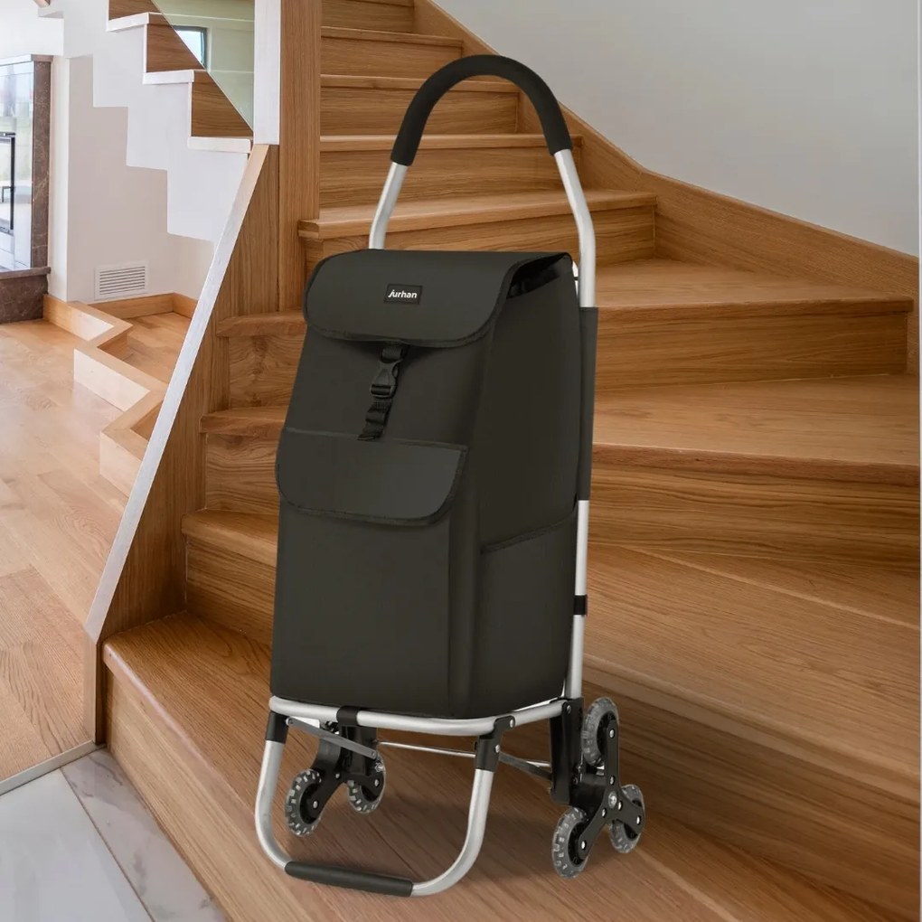 Jurhan Punga de cumpărături Shopper, cu roți pentru scări, 45L, 101x45x39 cm, neagră