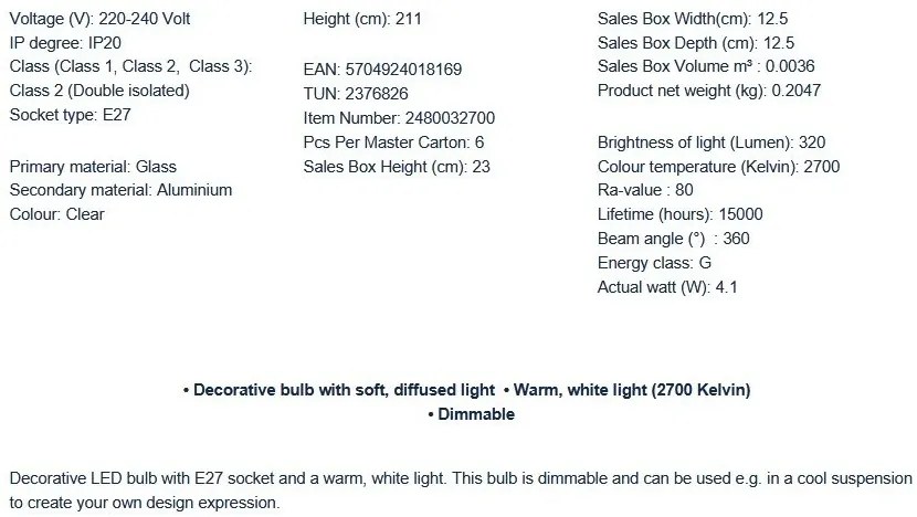 Bec decorativ Deco E27 Cone 15 Dimabil