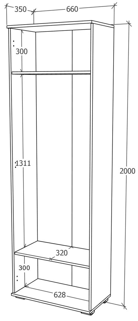 Dulap Como, 2 Usi, Antracit/Alb, L 66 x l 35 x H 200 cm