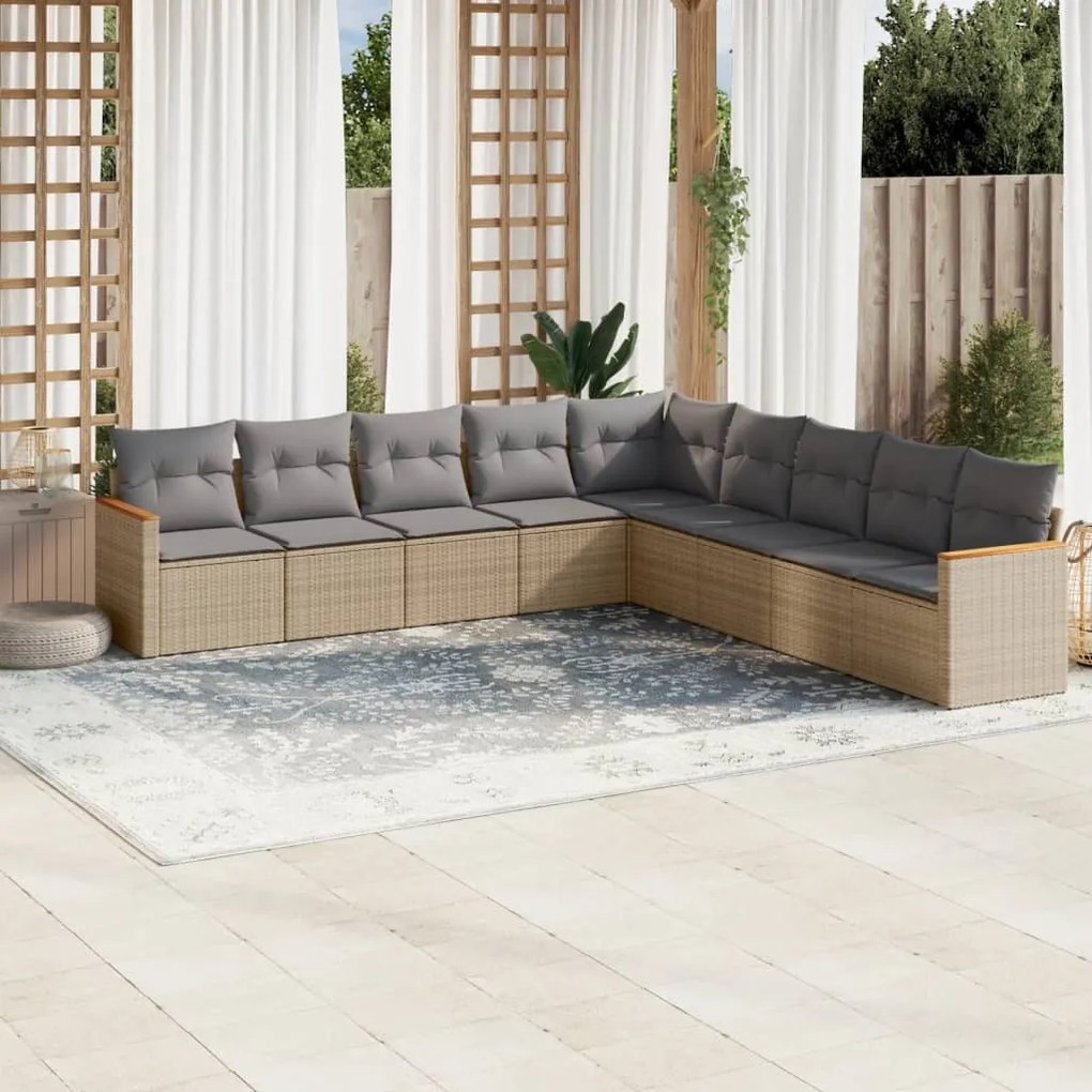 vidaXL Set canapele de grădină, 9 piese, cu perne, bej, poliratan