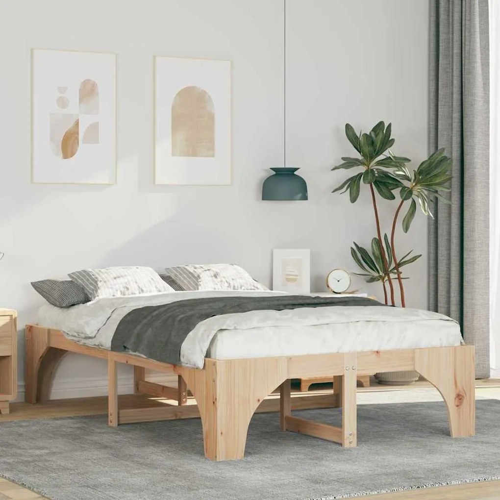vidaXL Cadru de pat de podea Maro 140 x 190 cm Lemn masiv de pin
