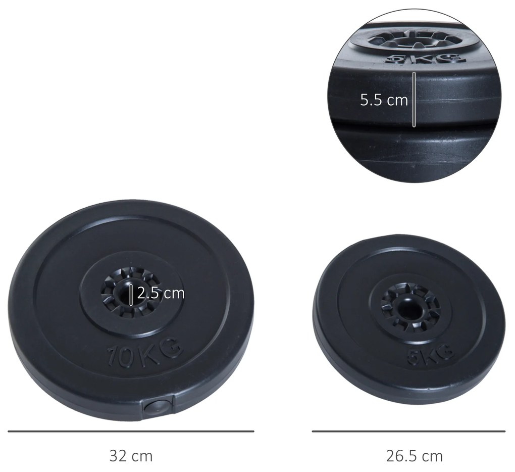 HOMCOM Set Greutăți pentru Haltere 30KG, 4 Discuri - 2x5kg și 2x10kg, Antrenament Fitness | Aosom Romania