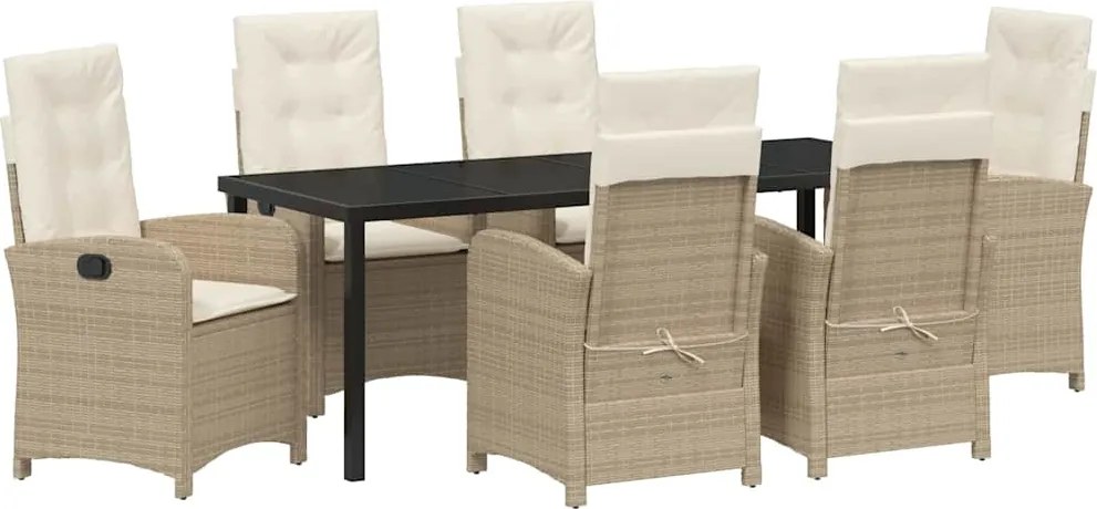 vidaXL Set de masă pentru grădină cu pernă 7 pcs Bej poliratan