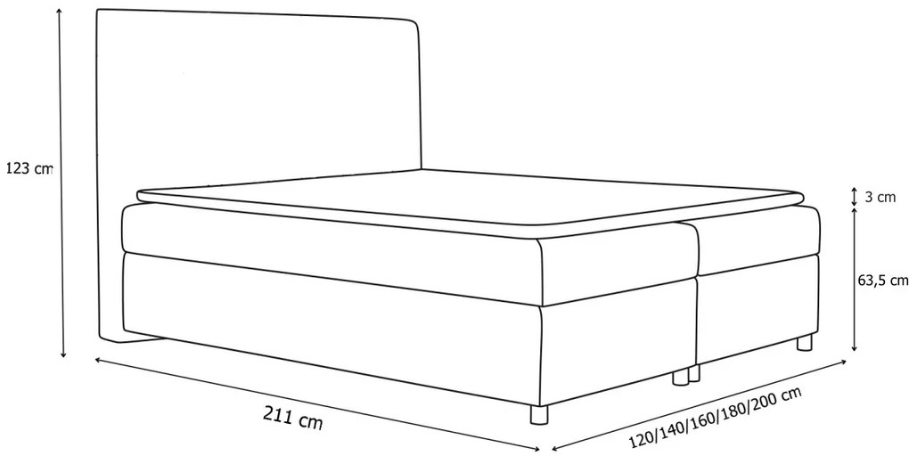 Expedo Pat tapitat boxspring VIOLIN + topper, 120x200, Gloss velvet 1201