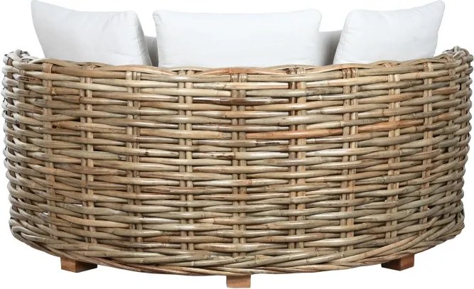 Sofa rotundă din rattan și lemn solid de mahon, cu perne albe, "Oasis"