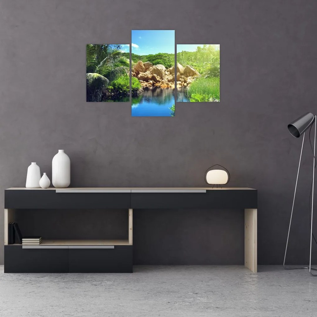 Tablou cu lac în jungla din Seychelles (90x60 cm)