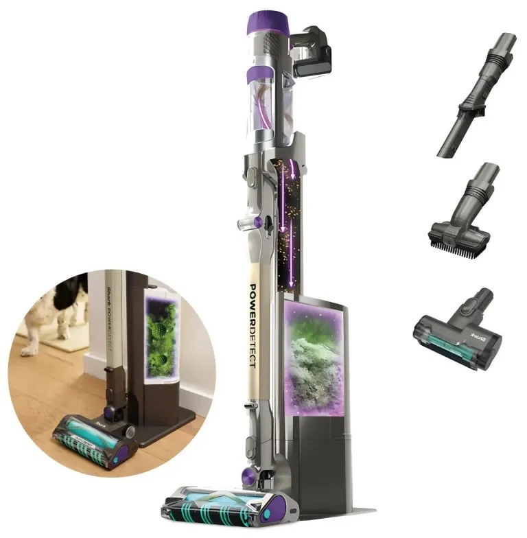 Aspirator vertical Shark IP3251EUT, 380W, 0.7 L, PowerDetect, Brat rabatabil, Autonomie 70 min, Gri/Violet