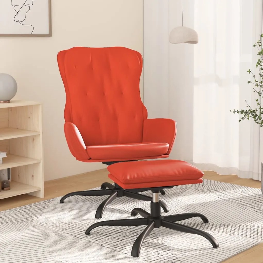 3097683 vidaXL Scaun de relaxare cu taburet, roșu, piele ecologică