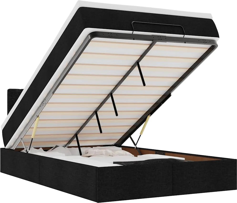 vidaXL Pat otoman cu saltea și LED-uri, negru, 120x190 cm, textil